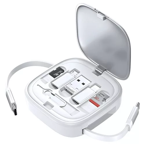 USAMS 3in1 bővíthető kábel BoxMicroUSB/USB-C/Lightning csatlakozókkal, 60W, SJ650USB02, ezüst