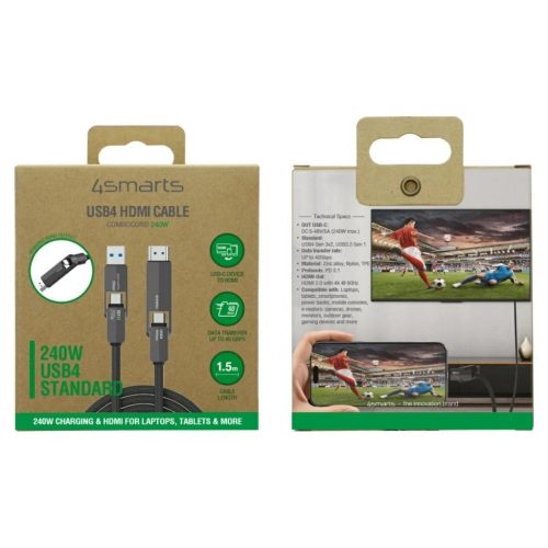4smarts ComboCord USB4 HDMI 240W 1.5m kábel fekete