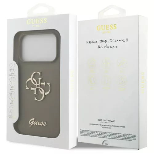 Guess szilikon Big 4G Script tok iPhone 17 Pro készülékhez barna