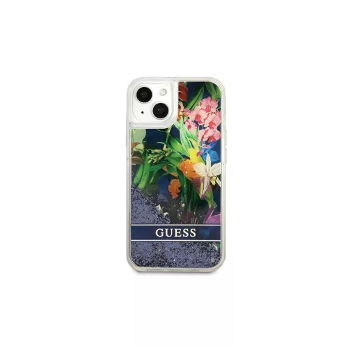 Guess GUHCP13SLFLSB iPhone 13 mini 5,4" készülékhez kemény tok Flower Liquid Glitter kék