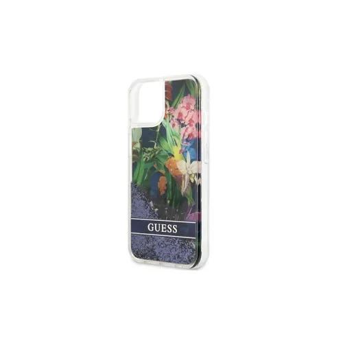 Guess GUHCP13SLFLSB iPhone 13 mini 5,4" készülékhez kemény tok Flower Liquid Glitter kék