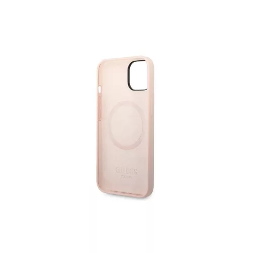 Guess GUHMP14MSBPLP iPhone 14 Plus/15 Plus készülékhez 6.7" kemény tok Silicone Logo Plate MagSafe rózsaszín