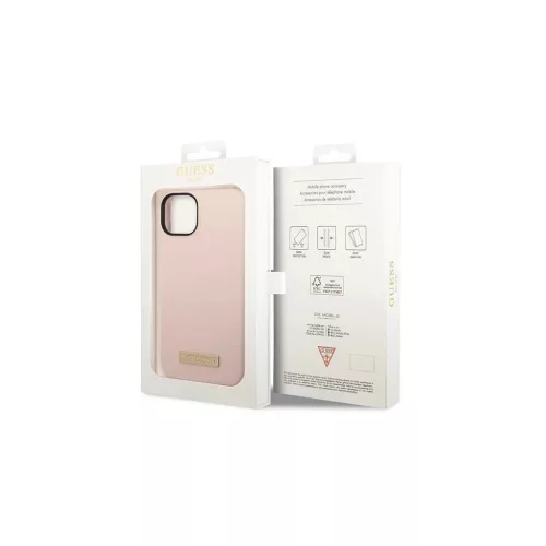 Guess GUHMP14MSBPLP iPhone 14 Plus/15 Plus készülékhez 6.7" kemény tok Silicone Logo Plate MagSafe rózsaszín