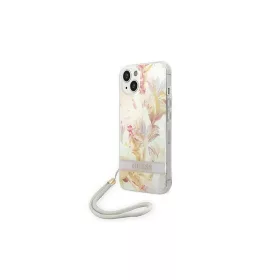   Guess GUOHCP14MHFLSU iPhone 14 Plus / 15 Plus 6.7" készülékhez kemény tok Flower Strap lila