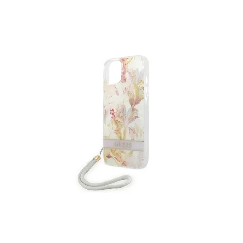 Guess GUOHCP14MHFLSU iPhone 14 Plus / 15 Plus 6.7" készülékhez kemény tok Flower Strap lila