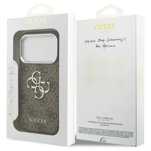 Guess 4G Big 4G Classic Logo tok iPhone 17 Pro készülékhez barna ezüst