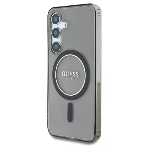 Guess Glitter Circle Classic Logo MagSafe tok Samsung Galaxy S25 készülékhez fekete
