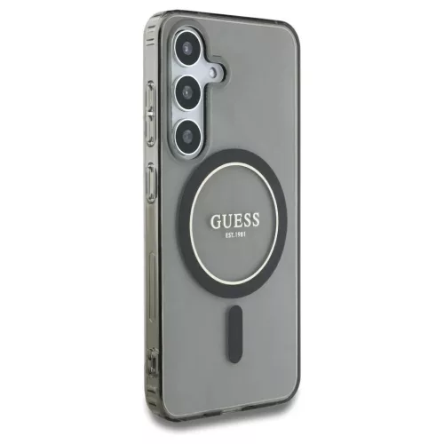 Guess Glitter Circle Classic Logo MagSafe tok Samsung Galaxy S25 készülékhez fekete