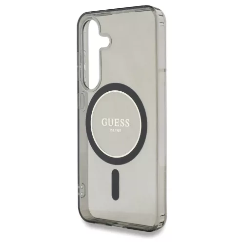 Guess Glitter Circle Classic Logo MagSafe tok Samsung Galaxy S25 készülékhez fekete