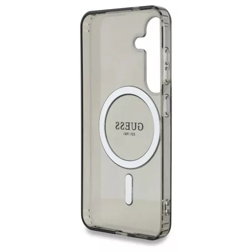 Guess Glitter Circle Classic Logo MagSafe tok Samsung Galaxy S25 készülékhez fekete