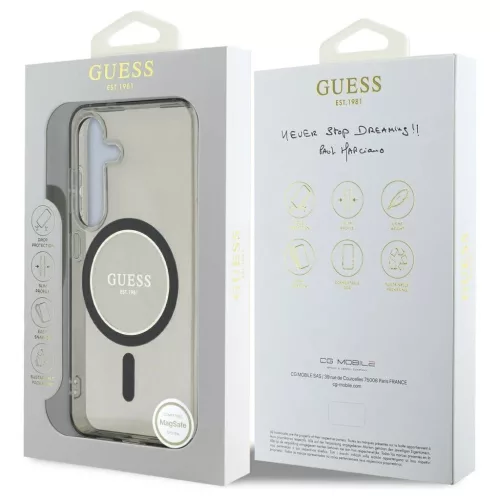 Guess Glitter Circle Classic Logo MagSafe tok Samsung Galaxy S25 készülékhez fekete