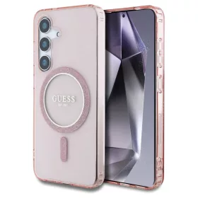   Guess Glitter Circle Classic Logo MagSafe tok Samsung Galaxy S25 készülékhez rózsaszín