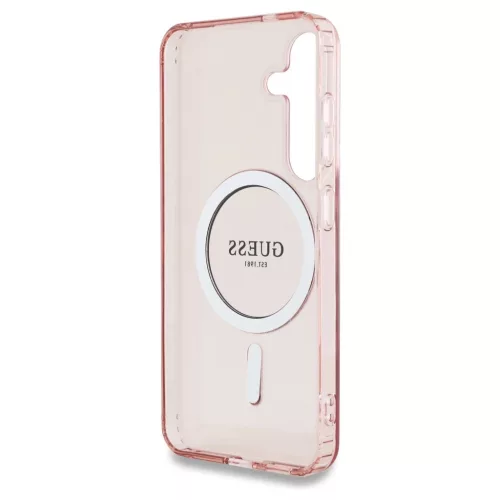 Guess Glitter Circle Classic Logo MagSafe tok Samsung Galaxy S25 készülékhez rózsaszín