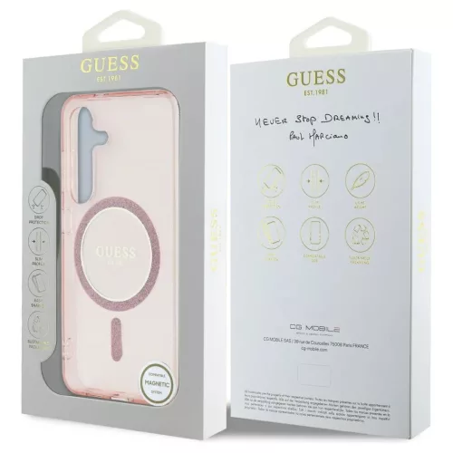 Guess Glitter Circle Classic Logo MagSafe tok Samsung Galaxy S25 készülékhez rózsaszín