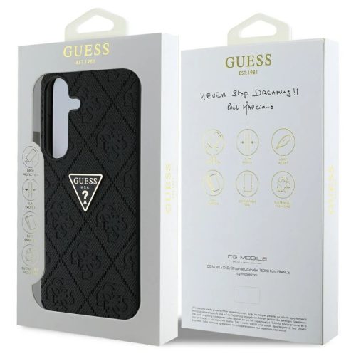 Guess Hot Stamp 4G Pattern Triangle Metal Logo tok Samsung Galaxy S25 készülékhez fekete