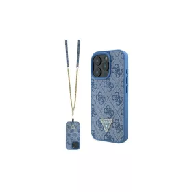   Guess GUHCP16LP4TDSCPB iPhone 16 Pro 6.3" készülékhez bőr fém logó strass keresztvállos kemény tok kék
