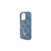 Guess GUHCP16LP4TDSCPB iPhone 16 Pro 6.3" készülékhez bőr fém logó strass keresztvállos kemény tok kék