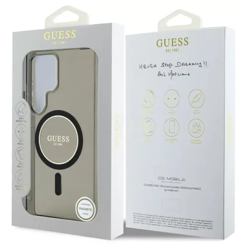Guess Glitter Circle Classic Logo MagSafe tok Samsung Galaxy S25 Ultra készülékhez fekete