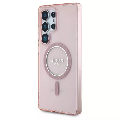 Guess Glitter Circle Classic Logo MagSafe tok Samsung Galaxy S25 Ultra készülékhez rózsaszín
