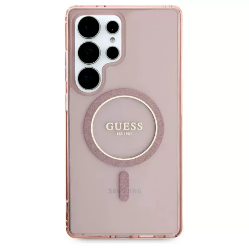 Guess Glitter Circle Classic Logo MagSafe tok Samsung Galaxy S25 Ultra készülékhez rózsaszín