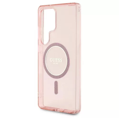 Guess Glitter Circle Classic Logo MagSafe tok Samsung Galaxy S25 Ultra készülékhez rózsaszín