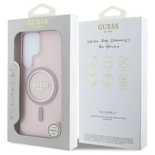 Guess Glitter Circle Classic Logo MagSafe tok Samsung Galaxy S25 Ultra készülékhez rózsaszín