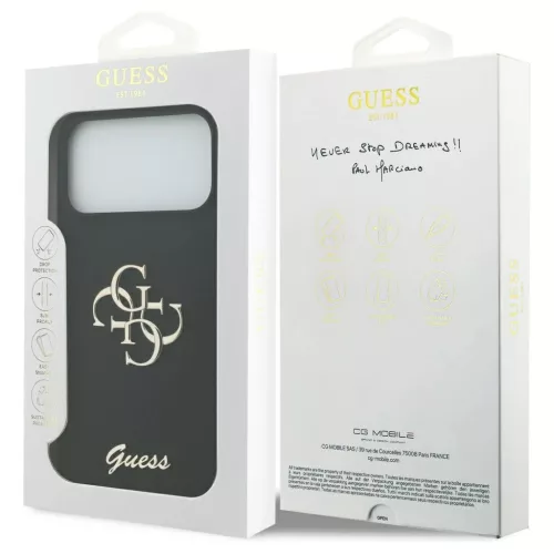 Guess Silicone Big 4G Script tok iPhone 17 Pro Max készülékhez fekete