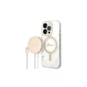   Guess GUBPP14LHMEACSH MagSafe kompatibilis kemény tok és töltő szett iPhone 14 Pro 6,1" készülékhez Marble, fehér