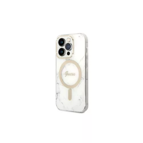 Guess GUBPP14LHMEACSH MagSafe kompatibilis kemény tok és töltő szett iPhone 14 Pro 6,1" készülékhez Marble, fehér