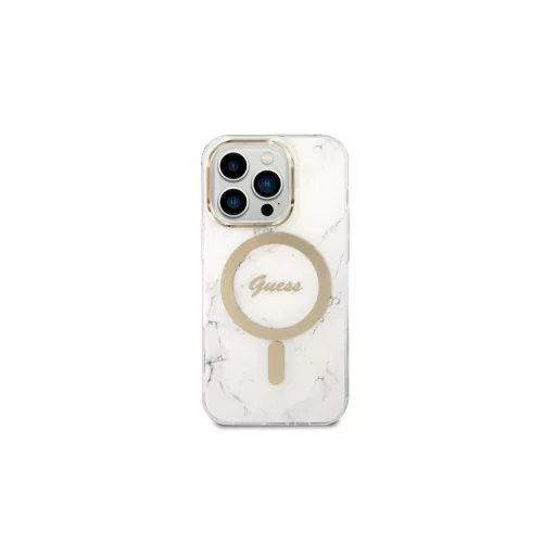 Guess GUBPP14LHMEACSH MagSafe kompatibilis kemény tok és töltő szett iPhone 14 Pro 6,1" készülékhez Marble, fehér
