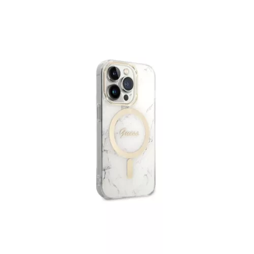 Guess GUBPP14LHMEACSH MagSafe kompatibilis kemény tok és töltő szett iPhone 14 Pro 6,1" készülékhez Marble, fehér