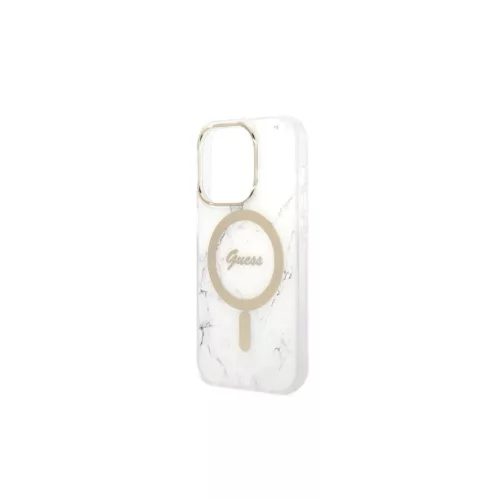 Guess GUBPP14LHMEACSH MagSafe kompatibilis kemény tok és töltő szett iPhone 14 Pro 6,1" készülékhez Marble, fehér