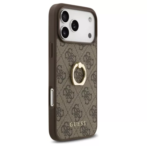 Case Guess 4G gyűrűs állvány iPhone 17 Pro Max készülékhez barna