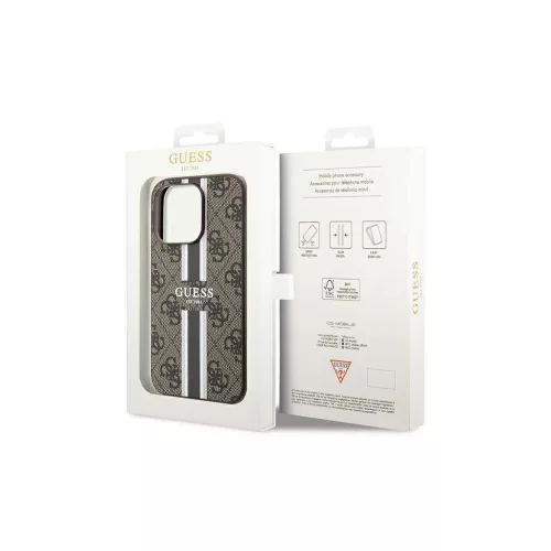 Guess GUHMP15LP4RPSW iPhone 15 Pro 6,1" keménytok 4G Printed Stripes MagSafe készülékhez barna