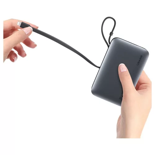 USAMS XR Series powerbank CD228 10000mAh 20W + USB-C/Lightning kábel fekete