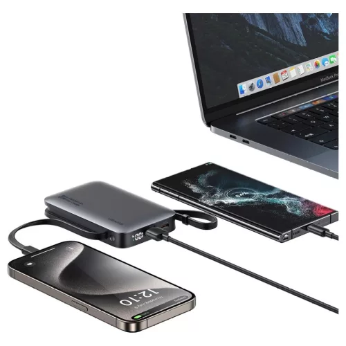 USAMS XR Series powerbank CD228 10000mAh 20W + USB-C/Lightning kábel fekete