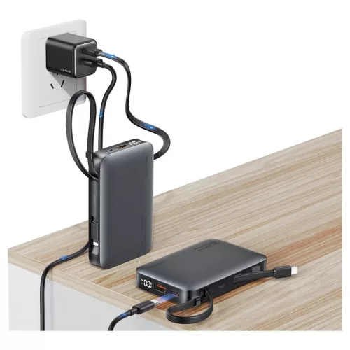 USAMS XR Series powerbank CD228 10000mAh 20W + USB-C/Lightning kábel fekete