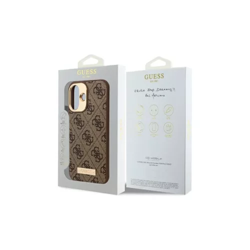 GuessGUHMP16MU4GPRW iPhone 16 Plus 6.7 készülékhez merev tok 4G Logo Plate MagSafe barna
