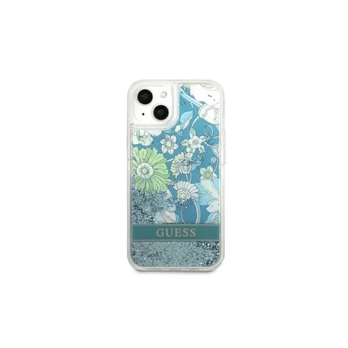 Guess GUHCP13SLFLSN iPhone 13 mini készülékhez kemény tok Flower Liquid Glitter zöld
