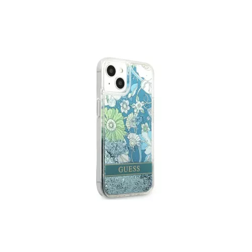 Guess GUHCP13SLFLSN iPhone 13 mini készülékhez kemény tok Flower Liquid Glitter zöld