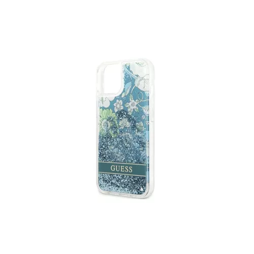 Guess GUHCP13SLFLSN iPhone 13 mini készülékhez kemény tok Flower Liquid Glitter zöld