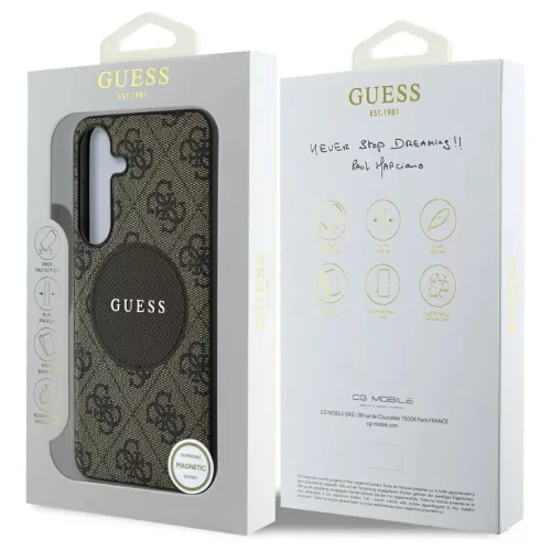 Guess 4G Round Patch Classic Logo MagSafe tok Samsung Galaxy S25 készülékhez barna