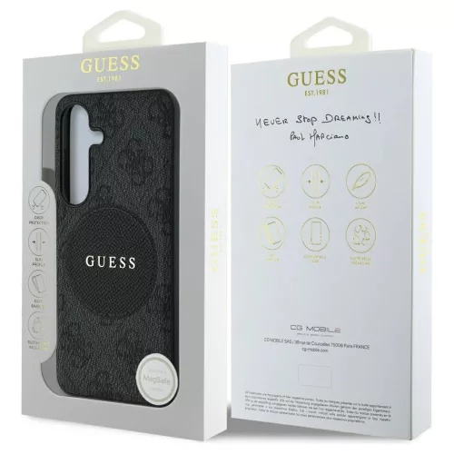Guess 4G Round Patch Classic Logo MagSafe tok Samsung Galaxy S25 készülékhez fekete