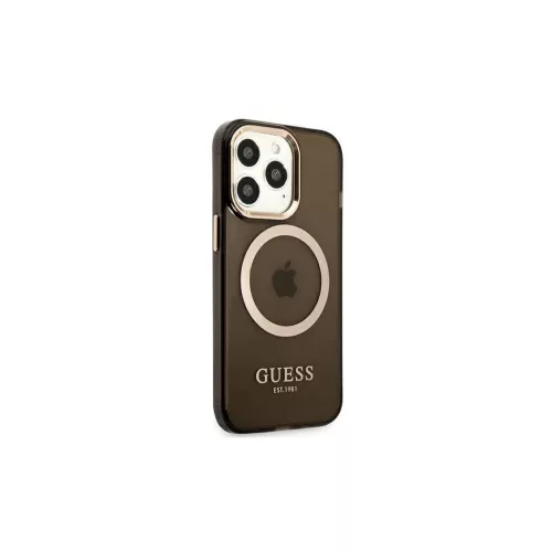Guess GUHMP13LHTCMK iPhone 13 Pro / 13 6,1" készülékhez kemény tok Gold Outline Translucent MagSafe fekete