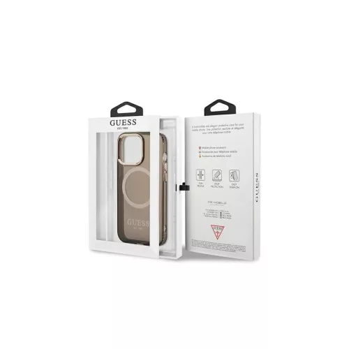 Guess GUHMP13LHTCMK iPhone 13 Pro / 13 6,1" készülékhez kemény tok Gold Outline Translucent MagSafe fekete