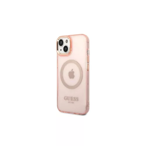 Guess GUHMP14SHTCMP iPhone 14/15 készülékhez 6,1" kemény tok Gold Outline Translucent MagSafe rózsaszín