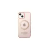 Guess GUHMP14SHTCMP iPhone 14/15 készülékhez 6,1" kemény tok Gold Outline Translucent MagSafe rózsaszín