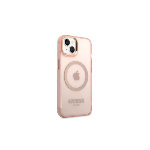 Guess GUHMP14SHTCMP iPhone 14/15 készülékhez 6,1" kemény tok Gold Outline Translucent MagSafe rózsaszín