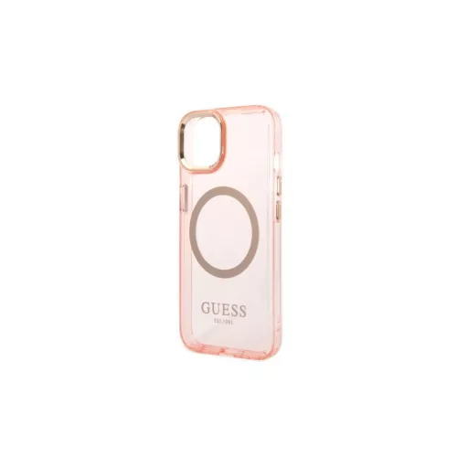 Guess GUHMP14SHTCMP iPhone 14/15 készülékhez 6,1" kemény tok Gold Outline Translucent MagSafe rózsaszín