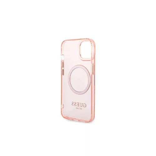 Guess GUHMP14SHTCMP iPhone 14/15 készülékhez 6,1" kemény tok Gold Outline Translucent MagSafe rózsaszín